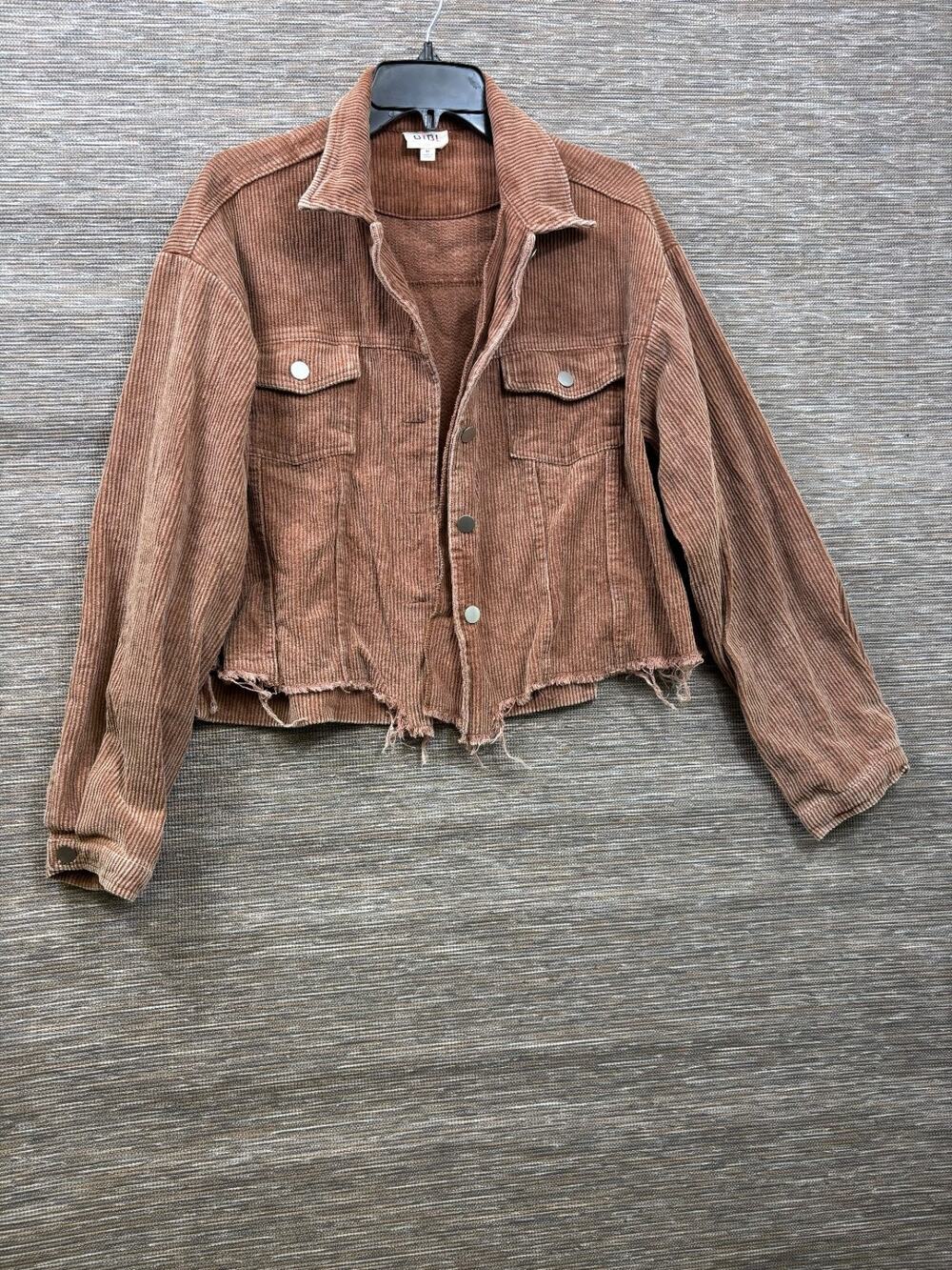 Bibi Corduroy Trucker Jacket M Rust Brown Raw Distressed Crop Boho Fall Western